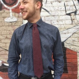 Mens Tallia Dress Shirt Blue Geometric Pattern